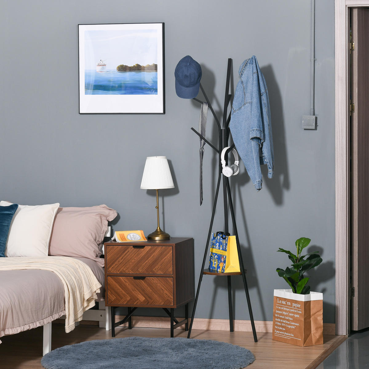 GARDEROBENSTÄNDER DE-17153 9 Haken & Ablage, Baum-Design Braun - Braun, Metall (45/180/45cm) - ComfortXL