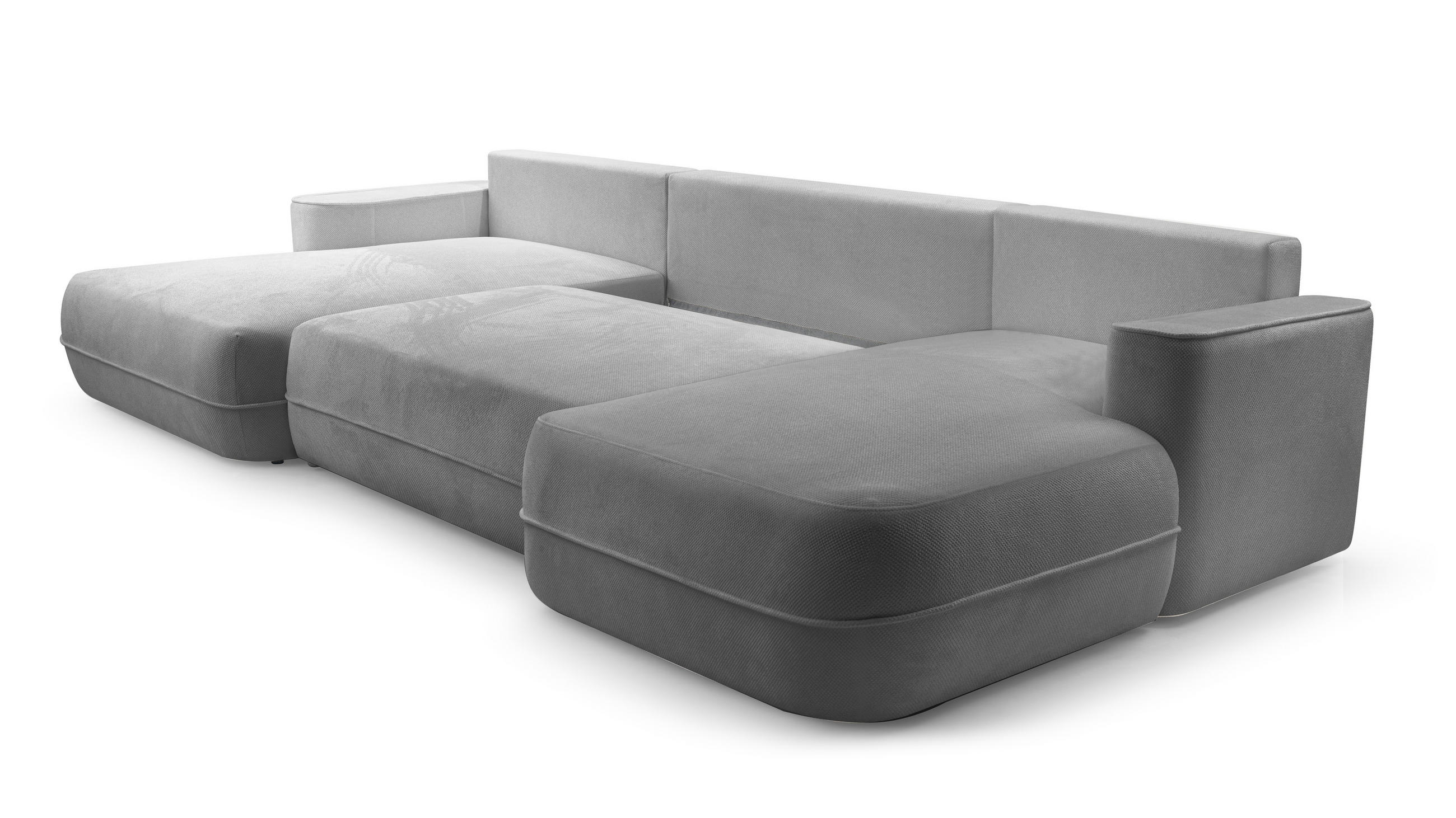 WOHNLANDSCHAFT Peoni Hellgrau 364/168/87 cm mit Schlaffunktion - Schwarz/Grau, Kunststoff/Textil (364/87/168cm) - AX Living