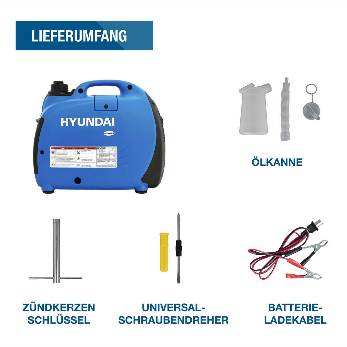 INVERTER-GENERATOR HY1000Si D (1 kW, tragbar, 1 x 230V + 1 x 12V, 1 x USB) - Blau, Kunststoff (44/47/23cm) - HYUNDAI