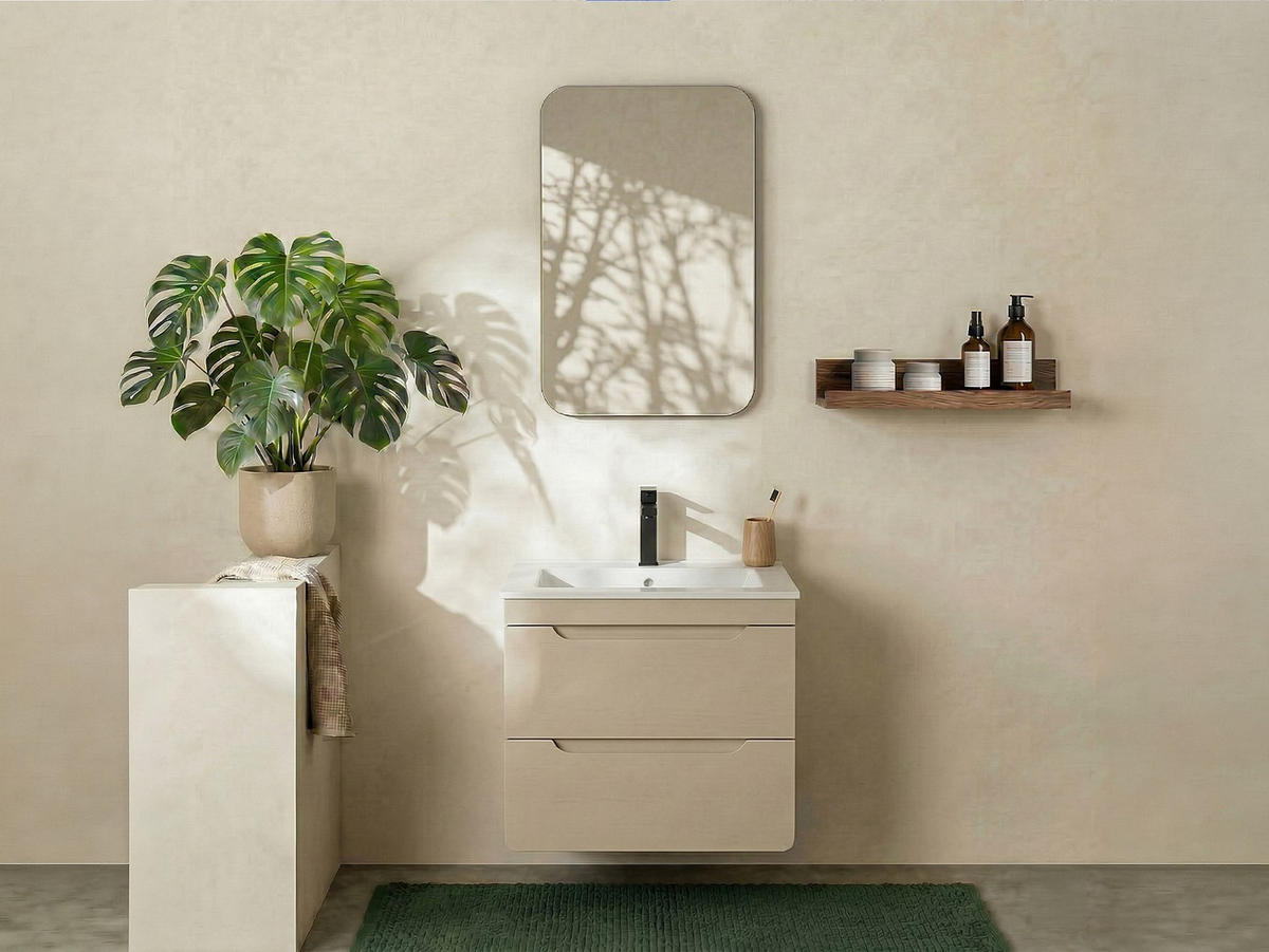 WASCHBECKENUNTERSCHRANK - 60 cm x 46 cm - holz - beige Aruba - Beige, Holz (60/59/46cm) - Vente-Unique