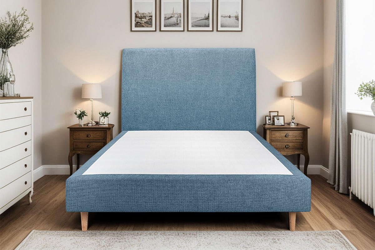 KOPFTEIL gepolstertes – ozeanblauer Stoff - 180 cm - Beige/Dunkelblau, Holz (180/120/10cm) - Sommeil de Plomb