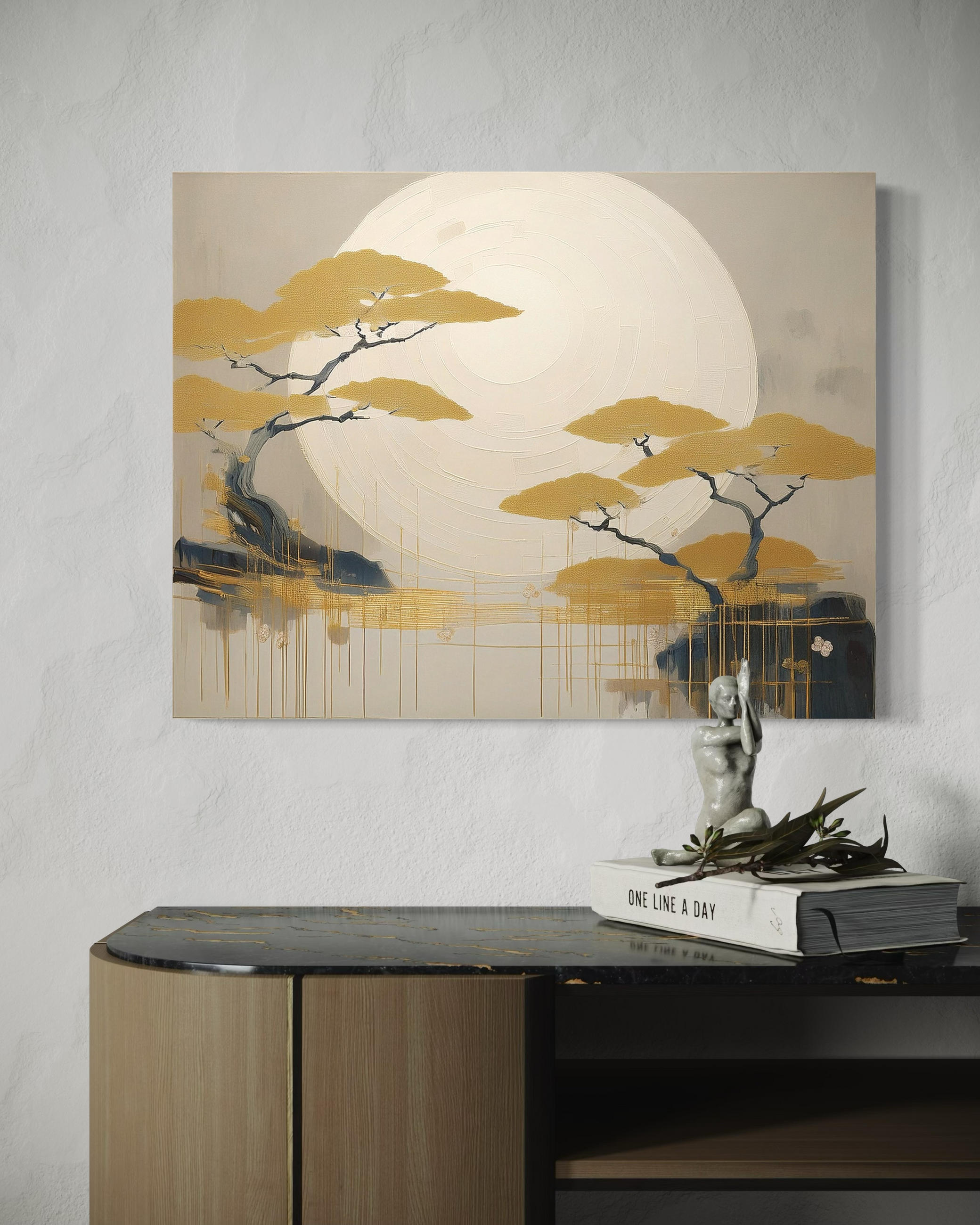 WANDBILD boho baum landschaft - Beige, Textil (60/40cm) - Feeby