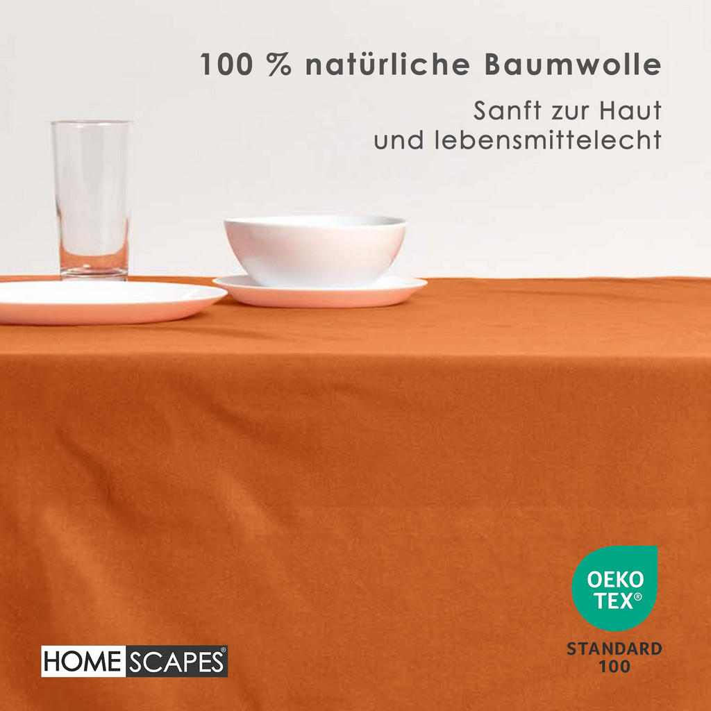 Thumbnail - Homescapes Tischdecke, Terracotta, Textil, Uni, Rechteckig, 178x300 cm, Oeko-Tex®, Wohntextilien, Tischwäsche, Tischdeck...