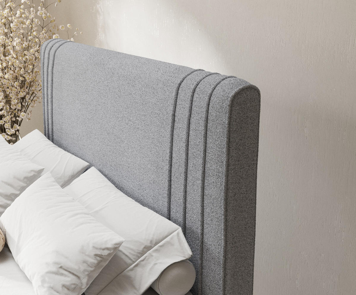 BOXSPRINGBETT Casone Hellgrau 160/200 cm mit Latex-Topper - Silberfarben/Hellgrau, Holz/Holzwerkstoff (160/200cm) - Maison de Reve