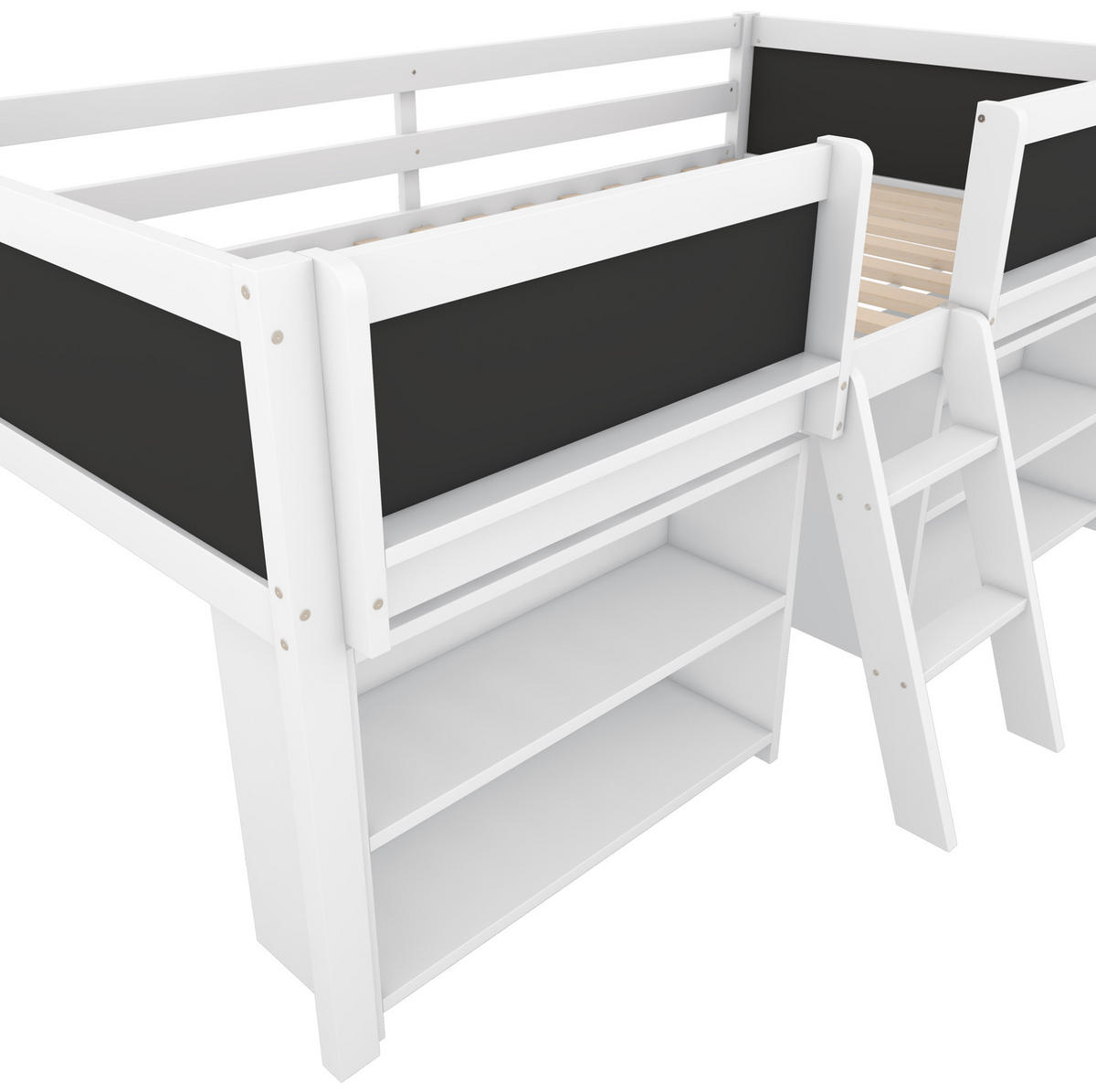 HOCHBETT 90/200 cm in Weiß – mit Rausfallschutz, Leiter und Stauraum - Weiß, Holz (90/200cm) - BEAOK
