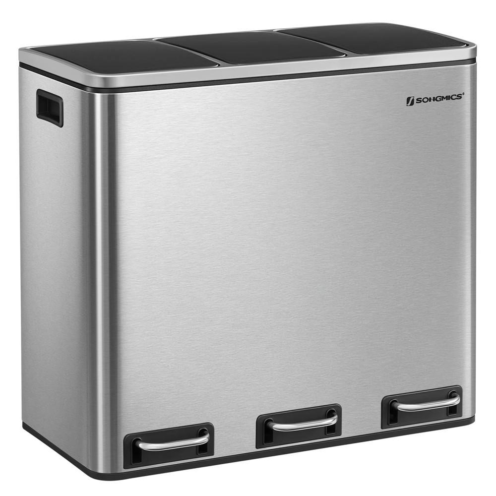 MÜLLEIMER 3x18 L Mülltrennsystem 3 Fächer ergonomisch - Silberfarben, Metall (61/84.5/31.5cm) - Kaket