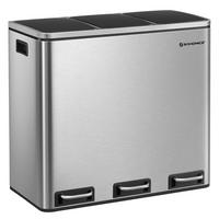 MÜLLEIMER 3x18 L Mülltrennsystem 3 Fächer ergonomisch - Silberfarben, Metall (61/84.5/31.5cm) - Kaket