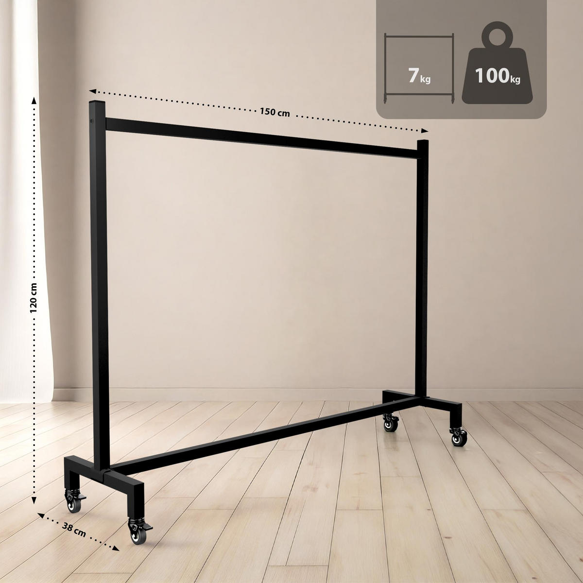 KLEIDERSTÄNDER 150x38x120-schwarz-Edelstahl - Schwarz, Metall (150/120/38cm) - CLP