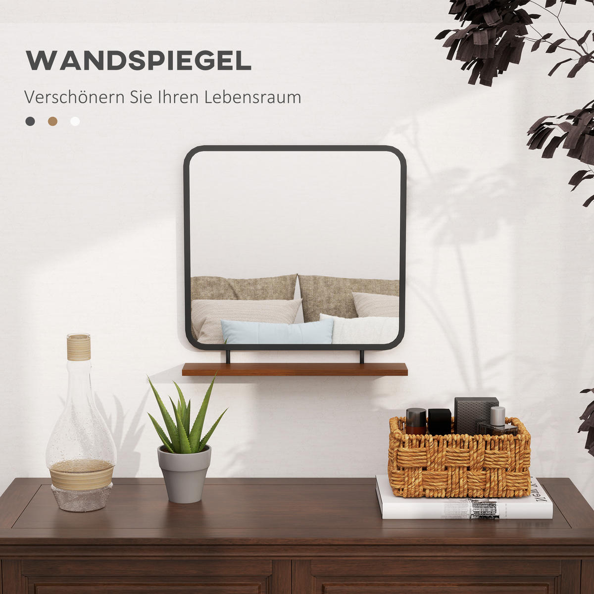 WANDSPIEGEL 55 x 55,5 cm, Schwarz - Schwarz, Glas (55/55.5/10cm) - HOMCOM