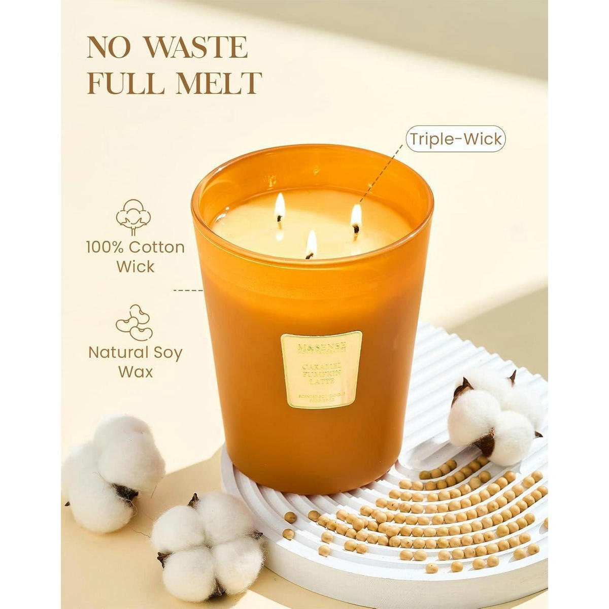 DUFTKERZE Karamell Kürbis 3 Docht Sojawachs 990g - Orange, Paraffin (16cm)