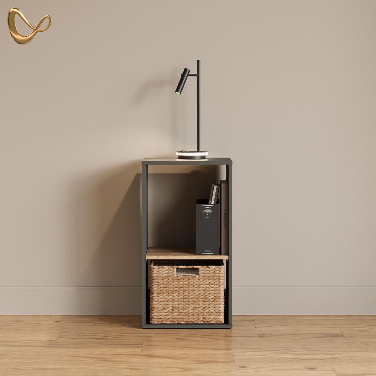 BÜCHERREGAL Lorena Anthrazit/Goldkraft Eiche mit 2 Fächern - Anthrazit, Holzwerkstoff (40/74/30cm) - Livinity®