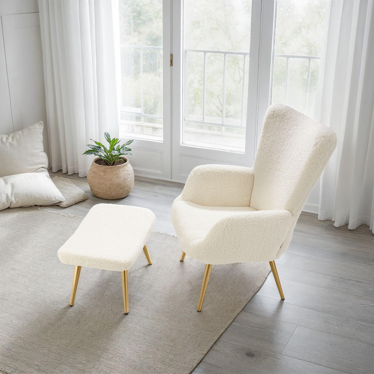 SESSEL Hygge, 72 x 76 x 100,5 cm, Bouclé creme/gold - Goldfarben/Creme, Kunststoff (72/100.5/76cm) - tectake