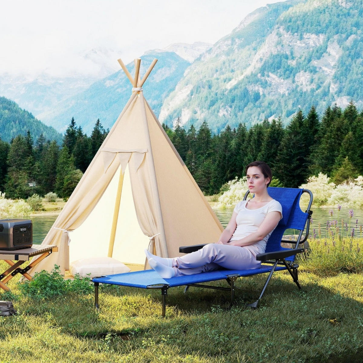 SONNENLIEGE Gartenliegen Relaxliege Schwarz Dunkelblau klappbar - Blau, Metall (72/31/194cm) - ComfortXL