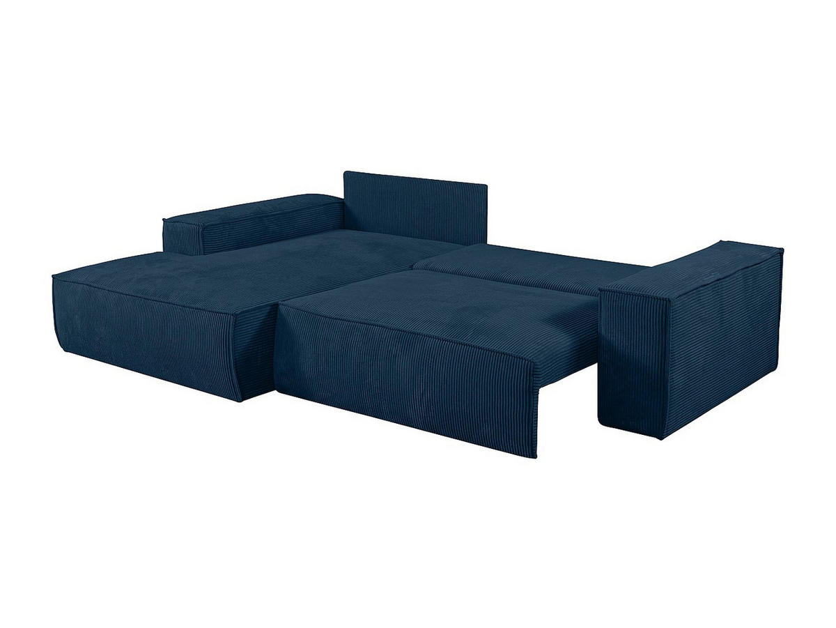 ECKSOFA mit Schlaffunktion - Ecke Links - Cord - Blau - AMELIA - Dunkelblau, Textil (267/167cm) - Vente-Unique