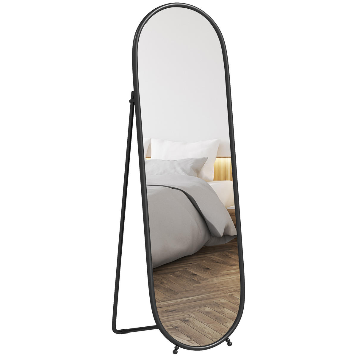 GANZKÖRPERSPIEGEL, 160 x 40 cm Wandspiegel mit Ständer, Schwarz - Schwarz, Metall (40/160/4cm) - HOMCOM