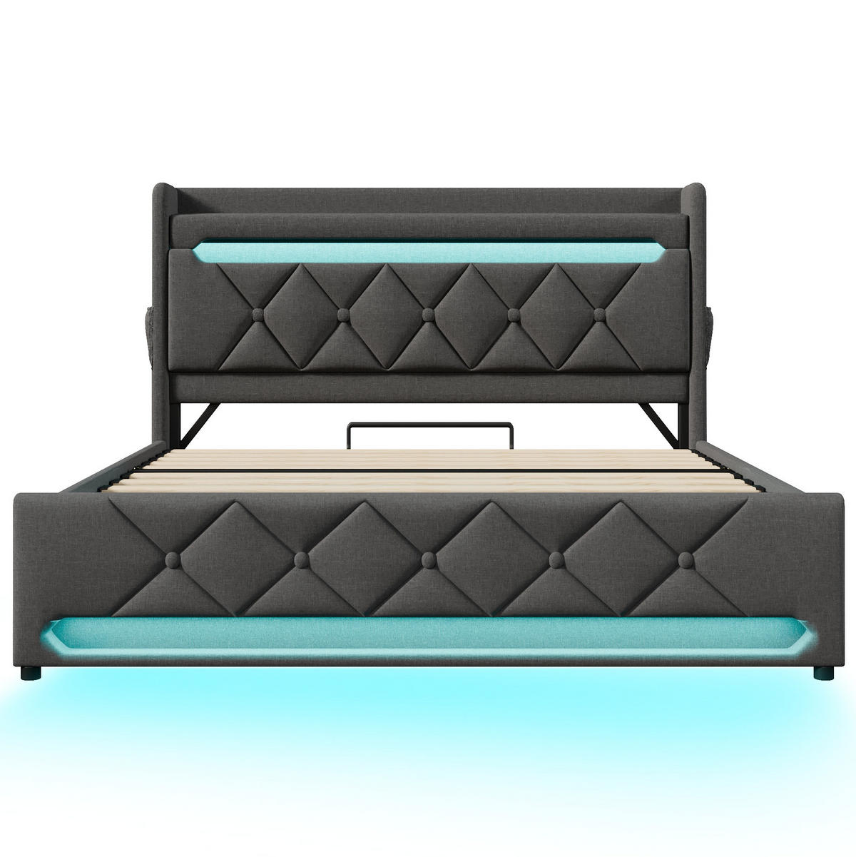 POLSTERBETT 160/200 cm mit Bettkasten, LED-Beleuchtung und USB/C in Grau - Grau, Textil (160/200cm) - BEAOK