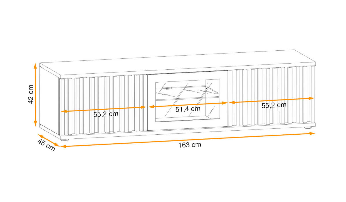 TV-LOWBOARD schwarz, Eiche Jackson 163 cm, TV Unterteil mit 3D-Lamellen inklusive Beleuchtung - Eichefarben/Schwarz, Glas/Holzwerkstoff (160/42/45cm) - Furn.Design
