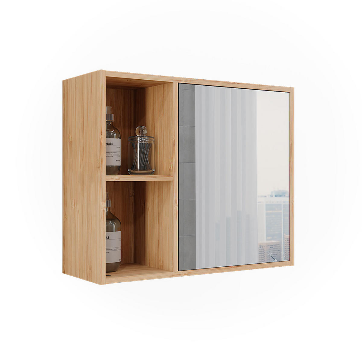 BADSPIEGELSCHRANK Lucie Bambus 54 x 44.5 cm mit Spiegel - Grün, Holzwerkstoff (54/44.5/20cm) - Vicco