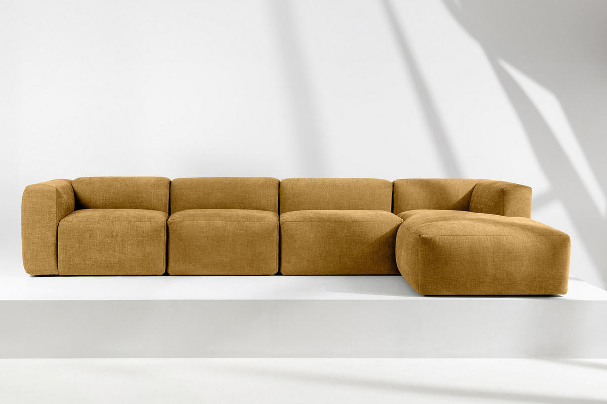 ECKMODULSOFA-RECHTS BUFFO 6-Sitzer mit extrem weicher Sitzfläche, Gewebestoff, Honig - Gelb, Textil (377/180cm) - KONSIMO®