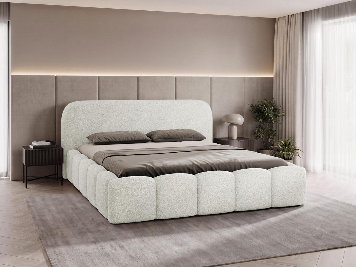 POLSTERBETT Refola Boucle - Creme/Schwarz, Holz/Holzwerkstoff (180/200cm) - MIRJAN24