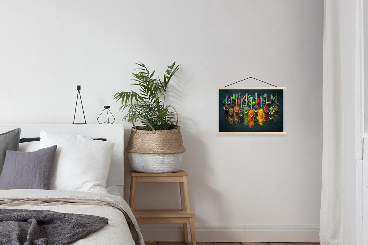 POSTER Kräuter - Gewürze - Löffel 60x40 cm - Currygelb, Textil (60/40/0.15cm) - MuchoWow