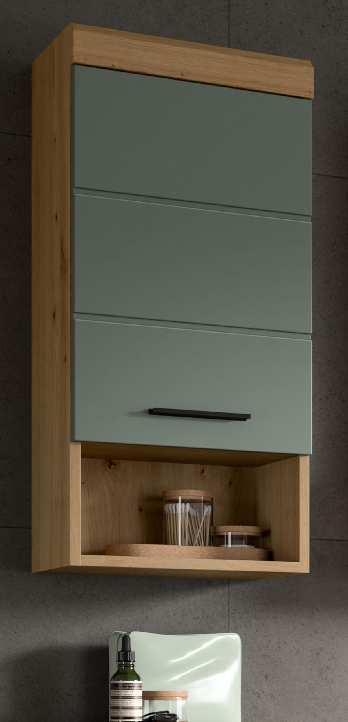 HÄNGESCHRANK Salbei grün, Eiche Artisan 37 x 79 cm, Badschrank hängend - Salbeigrün/Schwarz, Holzwerkstoff/Kunststoff (37/79/24cm) - Inn.Furn