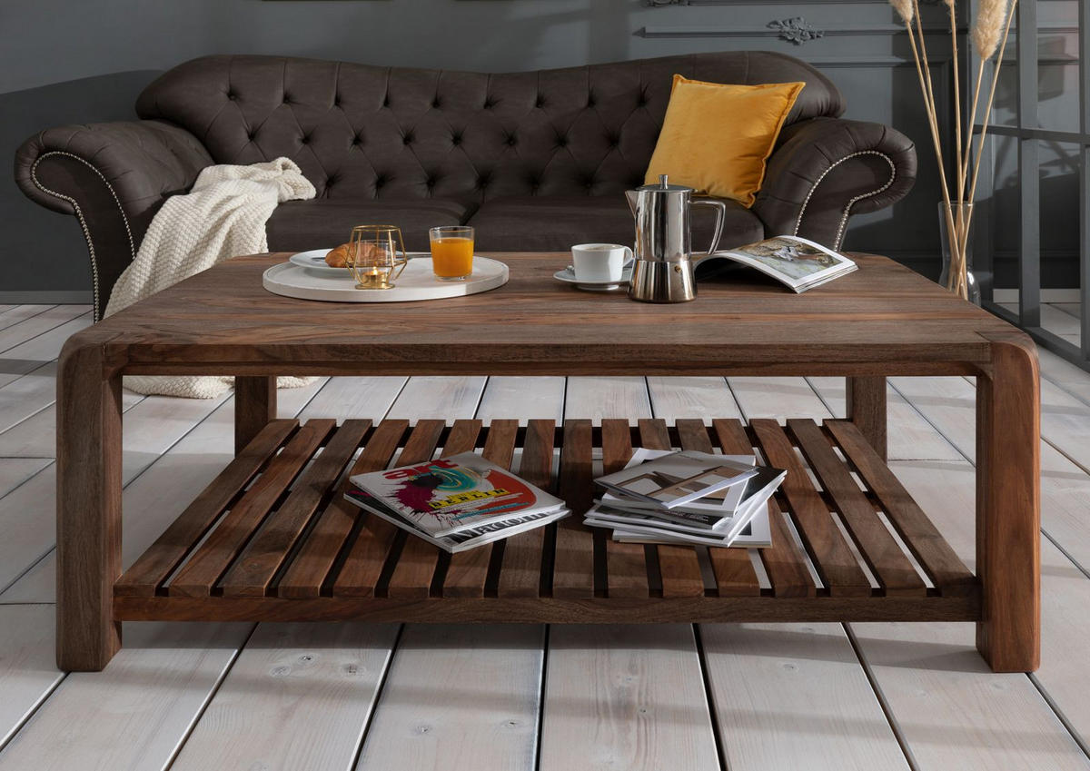 COUCHTISCH Sheesham 120x80x45 grau geölt BUENO #2001 - Grau, Holz (120/80/45cm) - Massivmoebel24