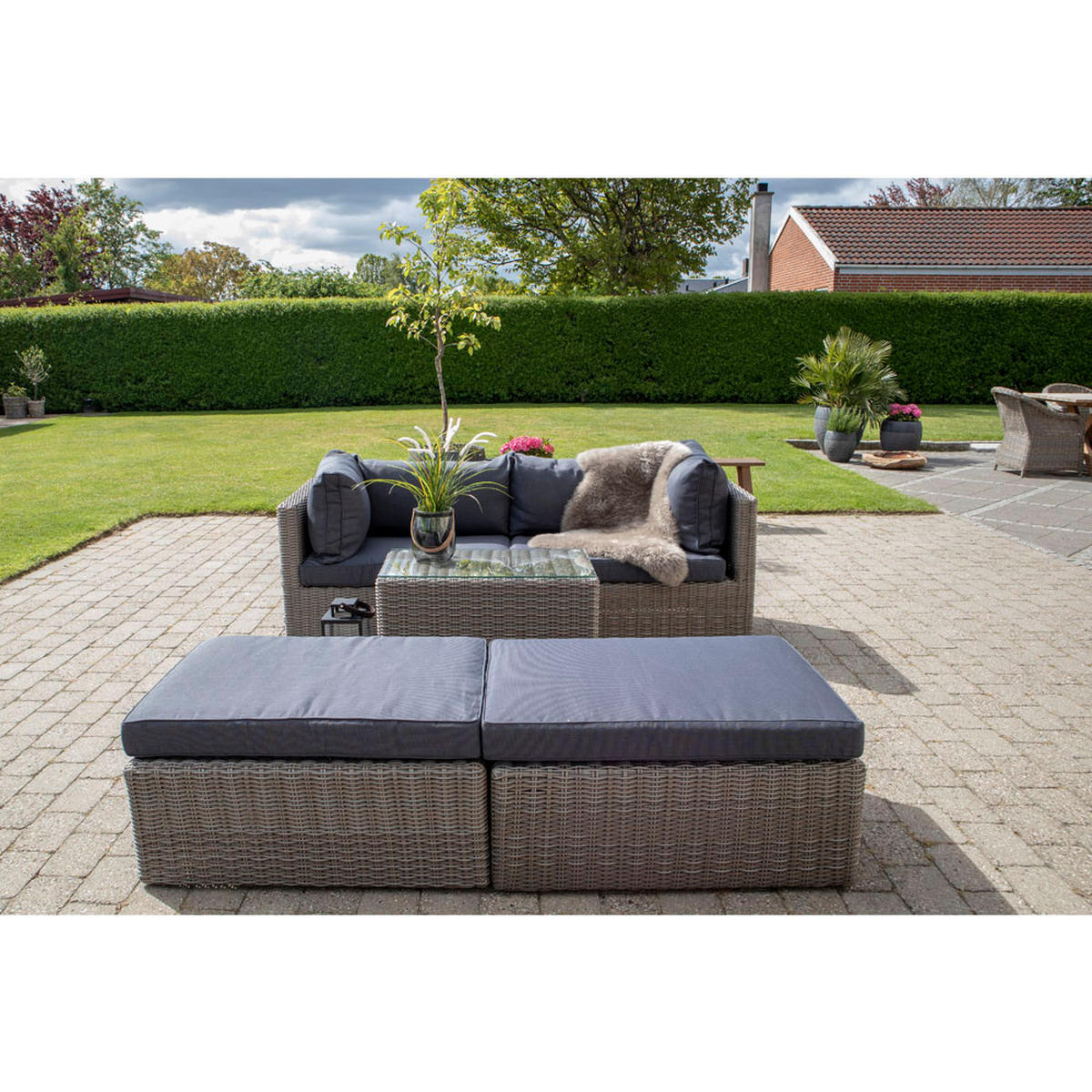 LOUNGE-SET, Rosino, Grau, Rattan, 158 x 190 x 65 cm, 5-teilig - Grau, Naturmaterialen - ebuy24