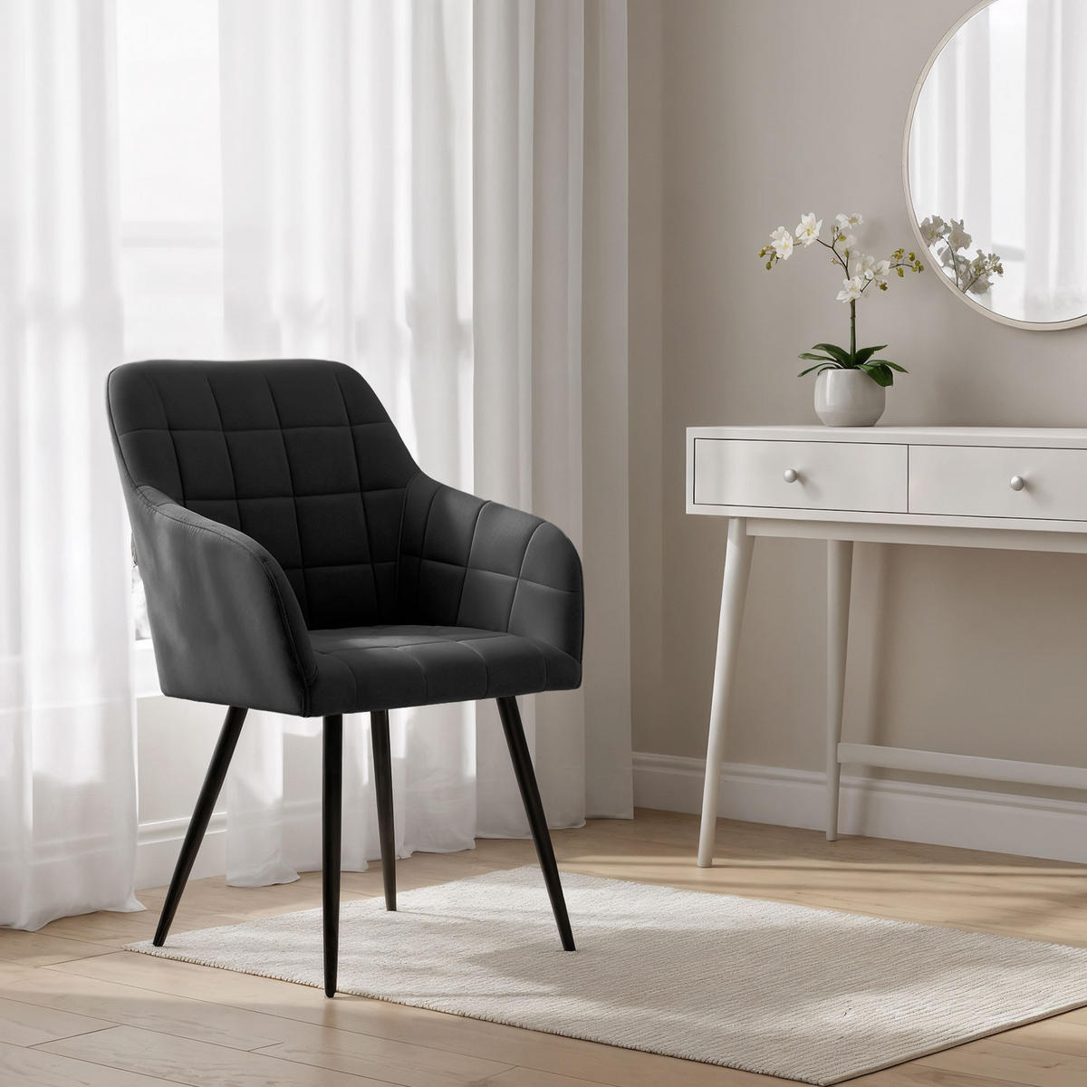 POLSTERSTUHL 6er Set, Metallbeine Schwarz 54/82/58 - Schwarz, Textil (54/82/58cm) - RAUMHIRSCH FURNITURE