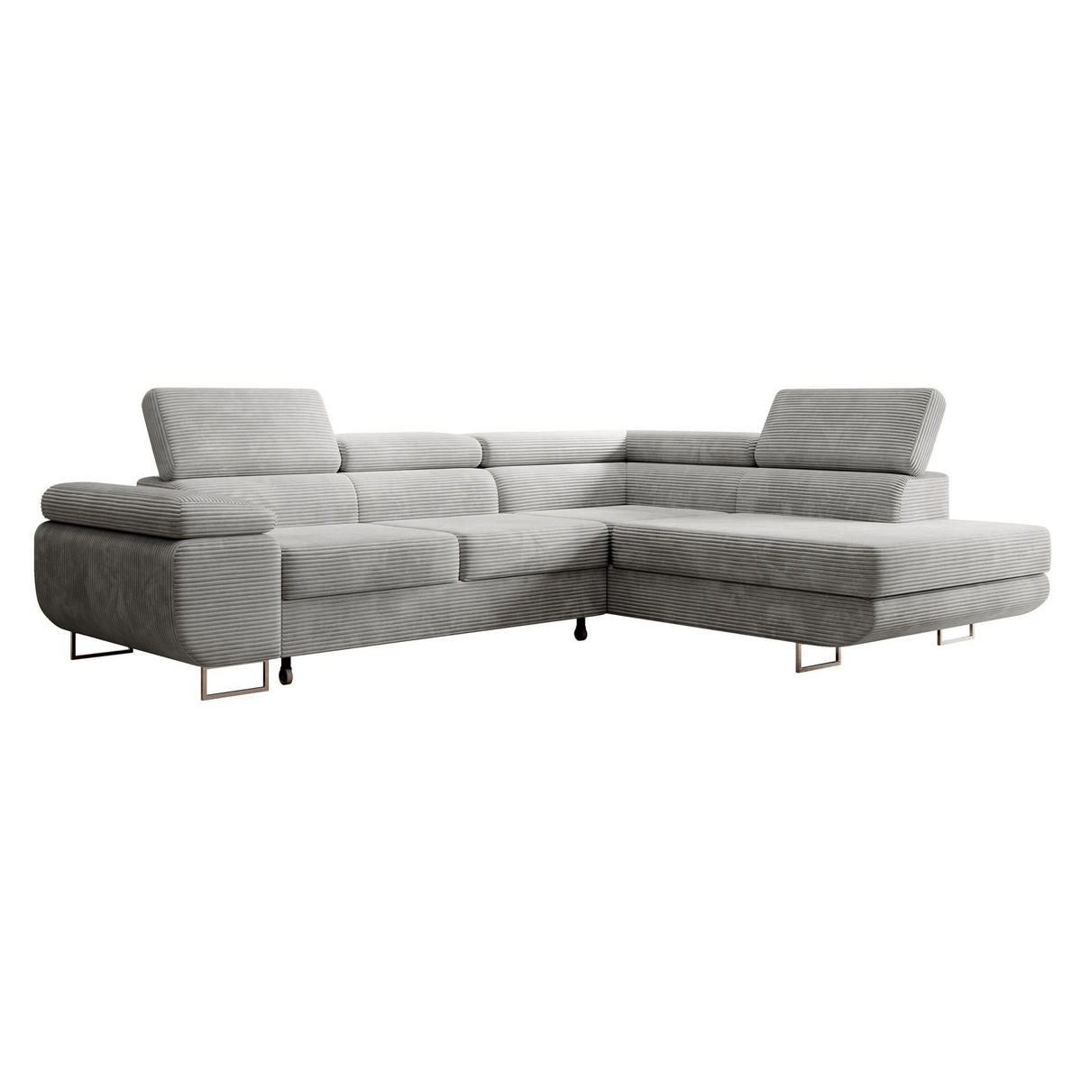 ECKSOFA Stevil Hellgrau Cordbezug - Silberfarben/Hellgrau, Textil/Metall (275/203cm) - Selsey