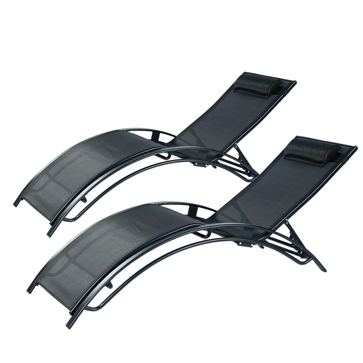 LIEGESTÜHLE Cali aus Stahl Schwarz 2er-Set + Tisch - Schwarz, Metall (81/59/157cm) - Concept Usine