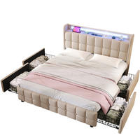 POLSTERBETT mit LED-Beleuchtung 160/200 cm mit 4 Schubladen & USB, Beige - Beige, Holz (160/200cm) - BEAOK