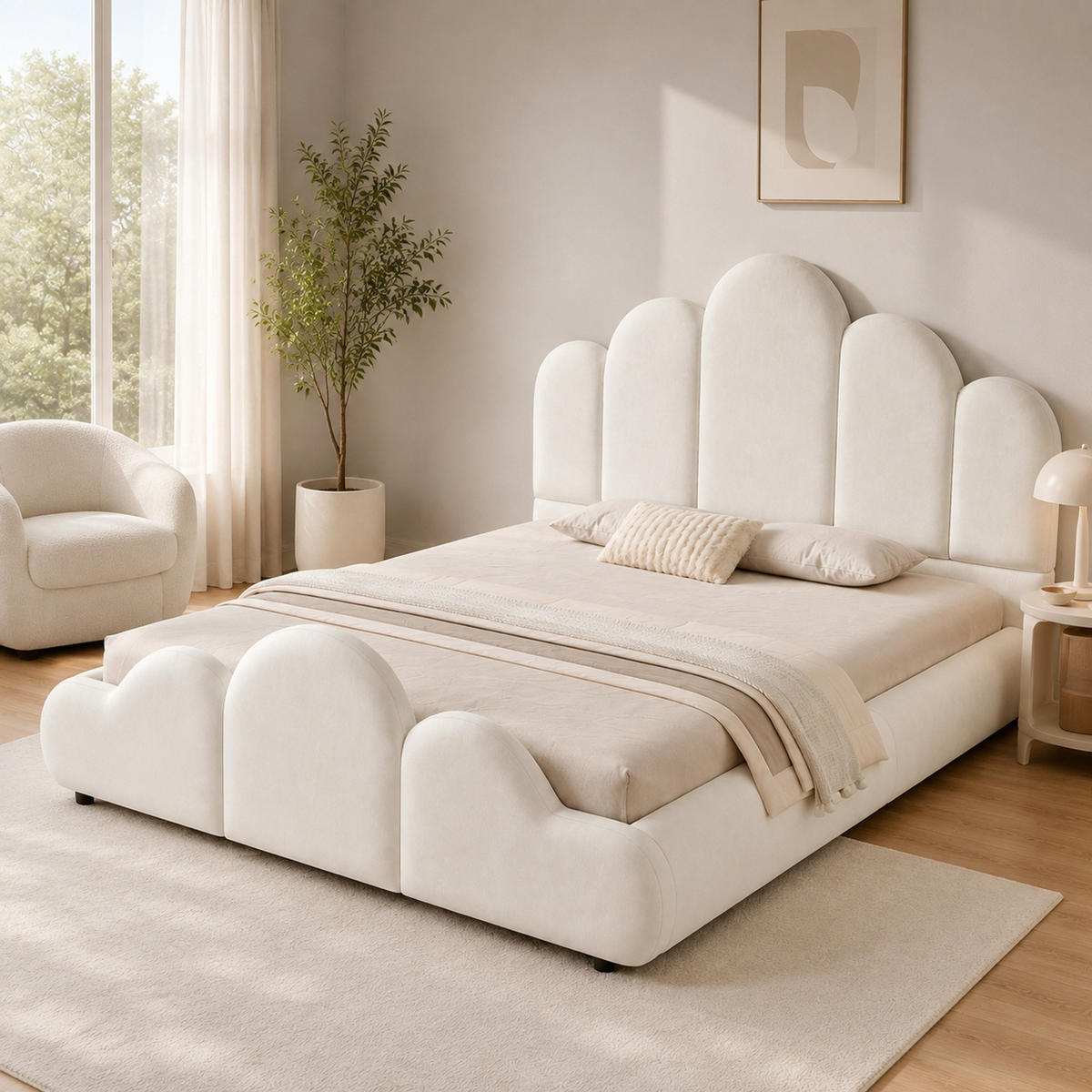 POLSTERBETT 140/200 mit gepolstertem Kopfteil und abgerundeten Ecken in Beige - Beige, Holzwerkstoff/Textil (140/200cm) - EVRYAE