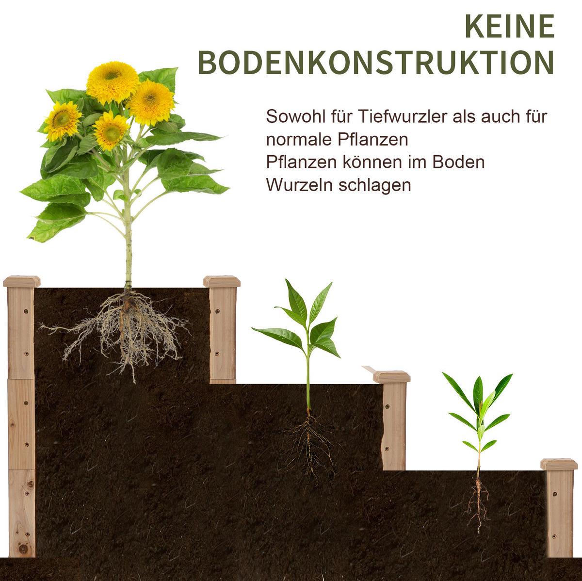 BLUMENKASTEN aus Holz 120x120x56 cm in Natur mit 3 Ebenen - Naturfarben, Holz (120/56/120cm) - Modfu