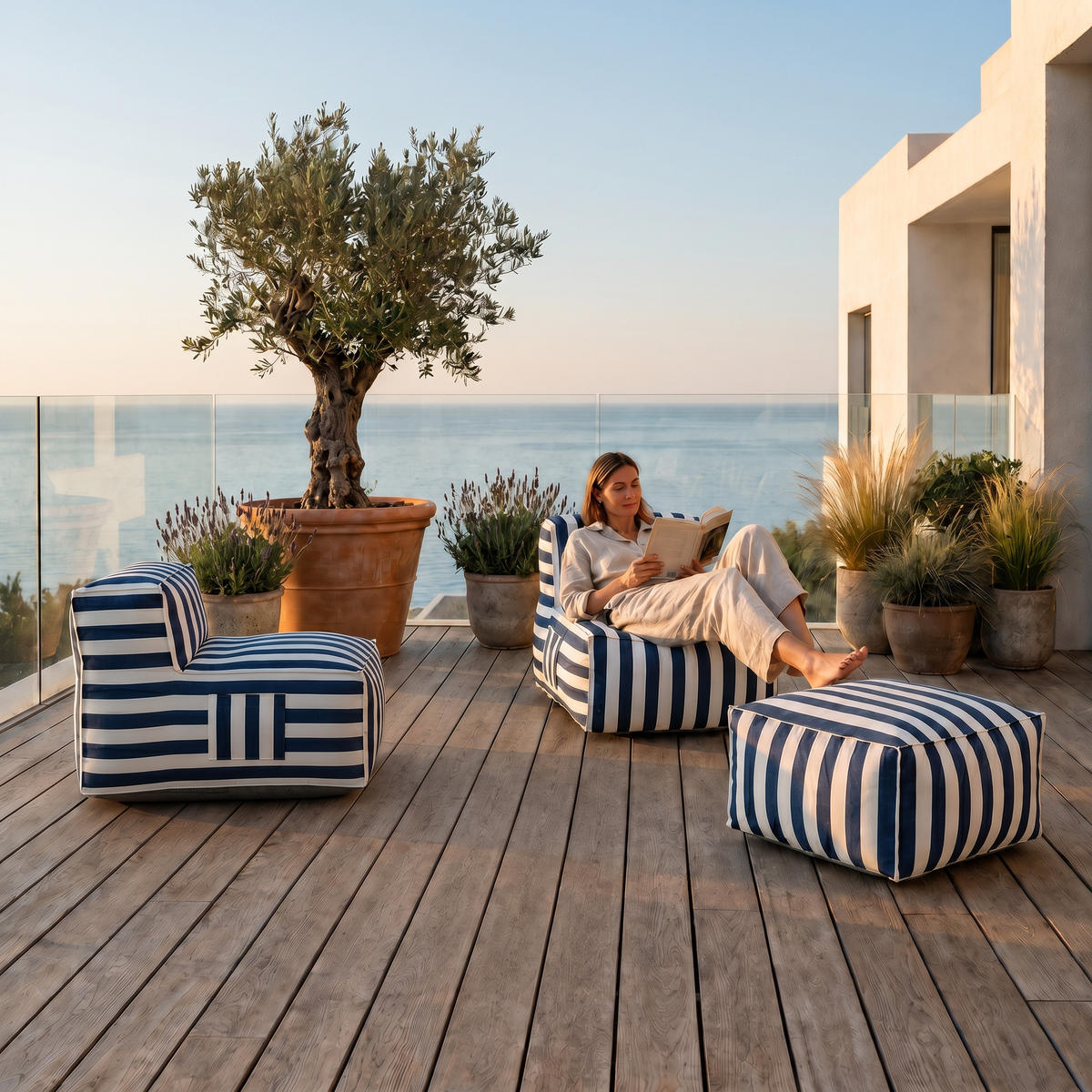 GARTENLOUNGE-SET SOFT SET 4 Blau - Blau, Textil - Muffo