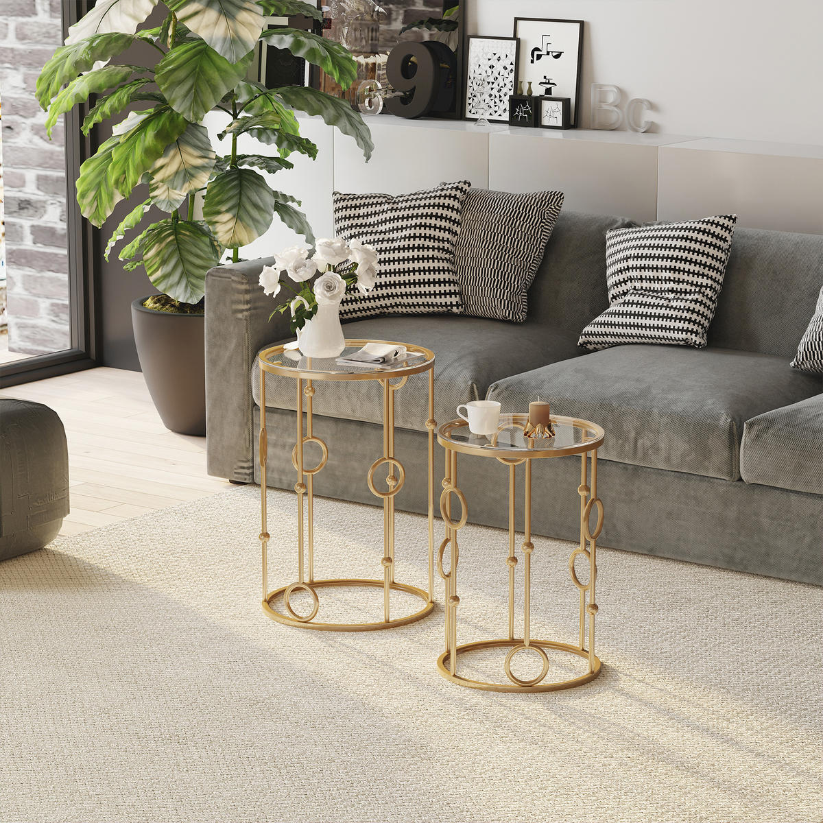 COUCHTISCH DE-15728 2er-Set Art déco Gold - Goldfarben, Metall (41/41/57cm) - ComfortXL
