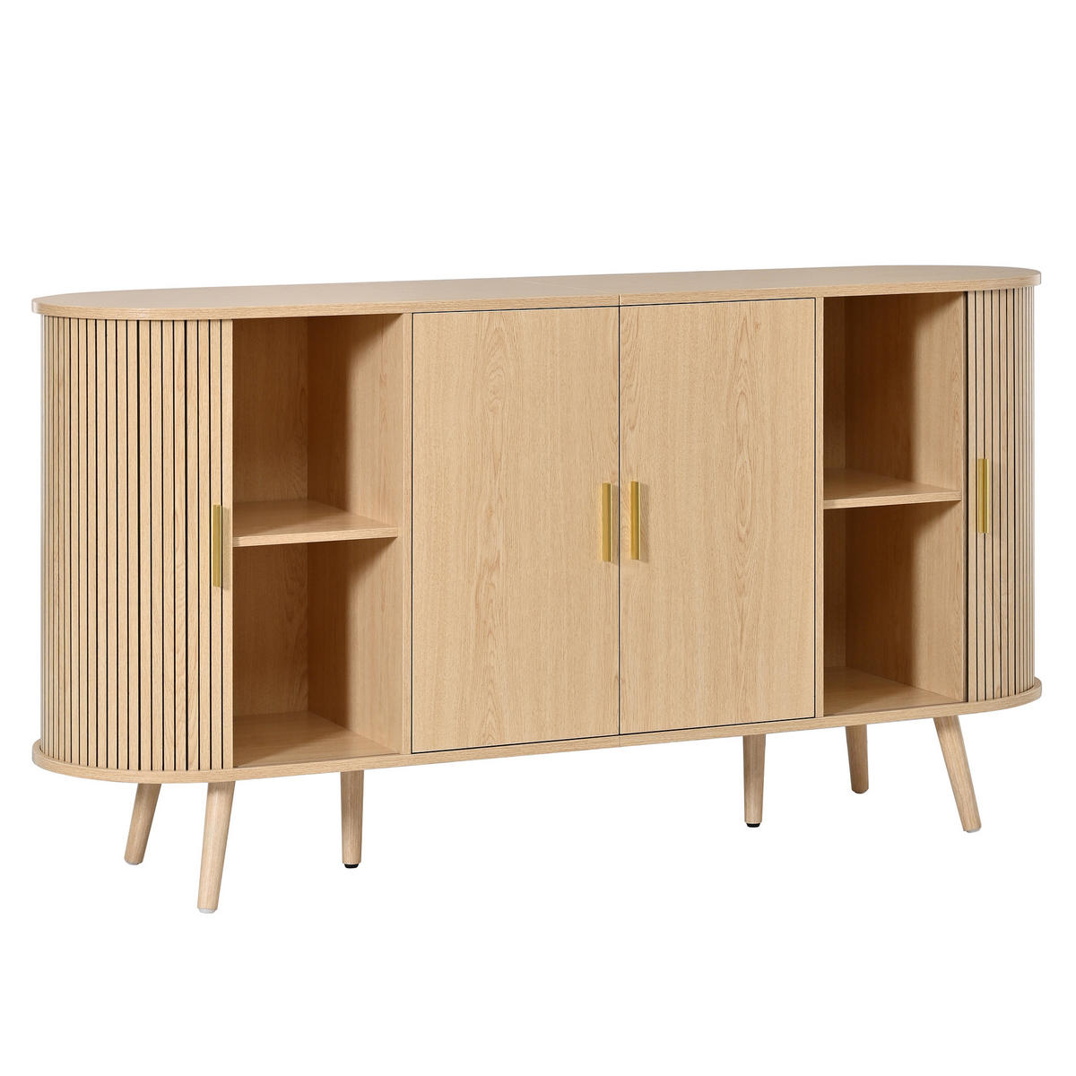 SIDEBOARD Schiebetüren Rillenoptik Metallgriffe Gebogenes Design - Naturfarben, Holzwerkstoff (150/79/40cm) - FLIEKS