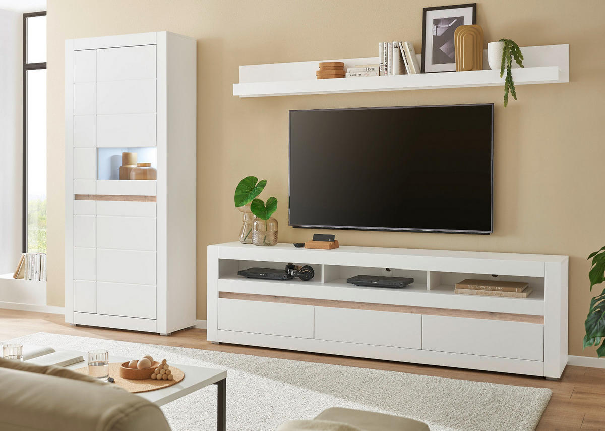 TV-LOWBOARD weiß matt, Evoke Eiche, TV-Unterteil 217 cm, Soft-Close-Funktion - Eichefarben/Silberfarben, Holzwerkstoff/Kunststoff (217/63/42cm) - Furn.Design