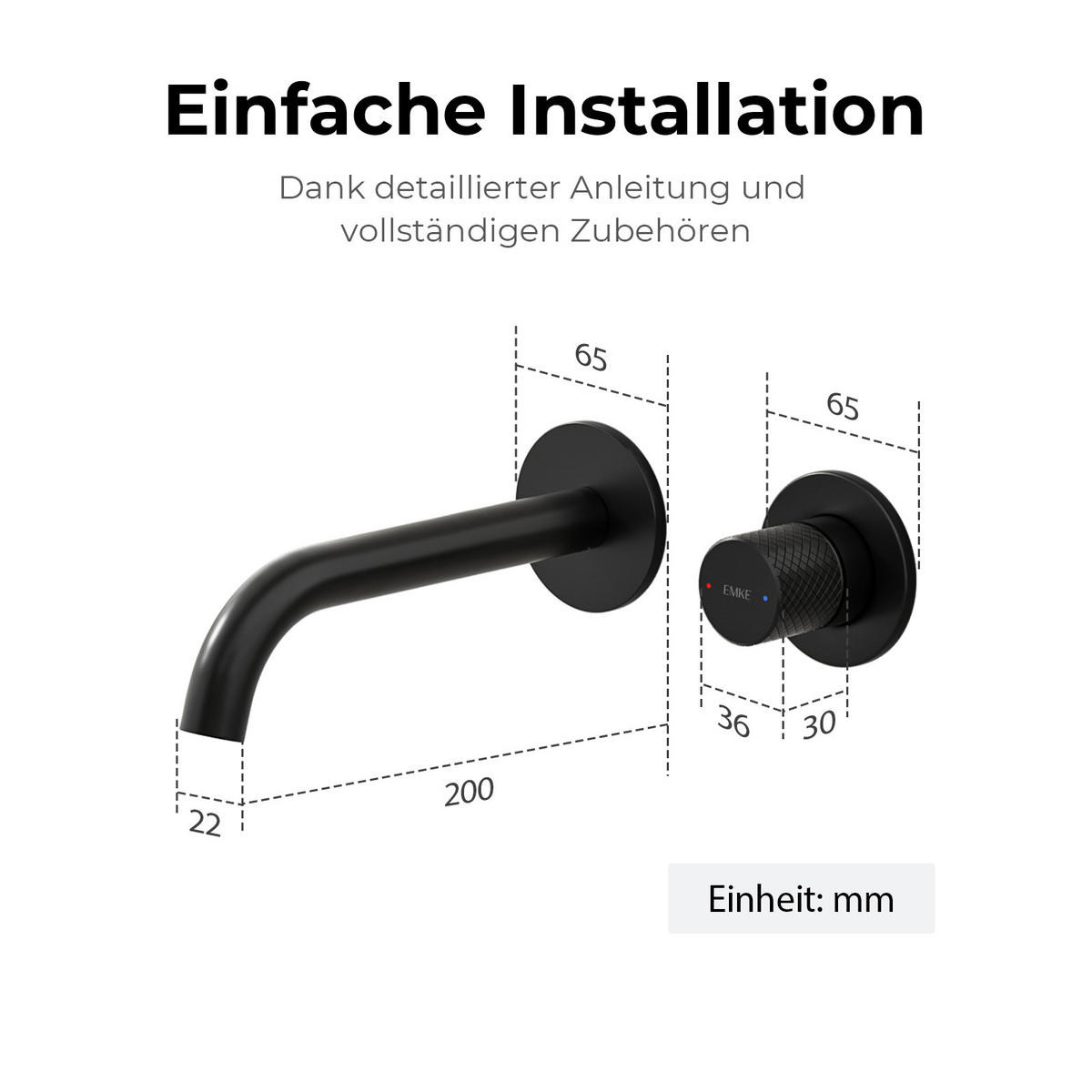 WASCHTISCHARMATUR Unterputz Schwarz 28,1/14/6,5 cm - Schwarz, Metall (28.1/14/6.5cm) - EMKE