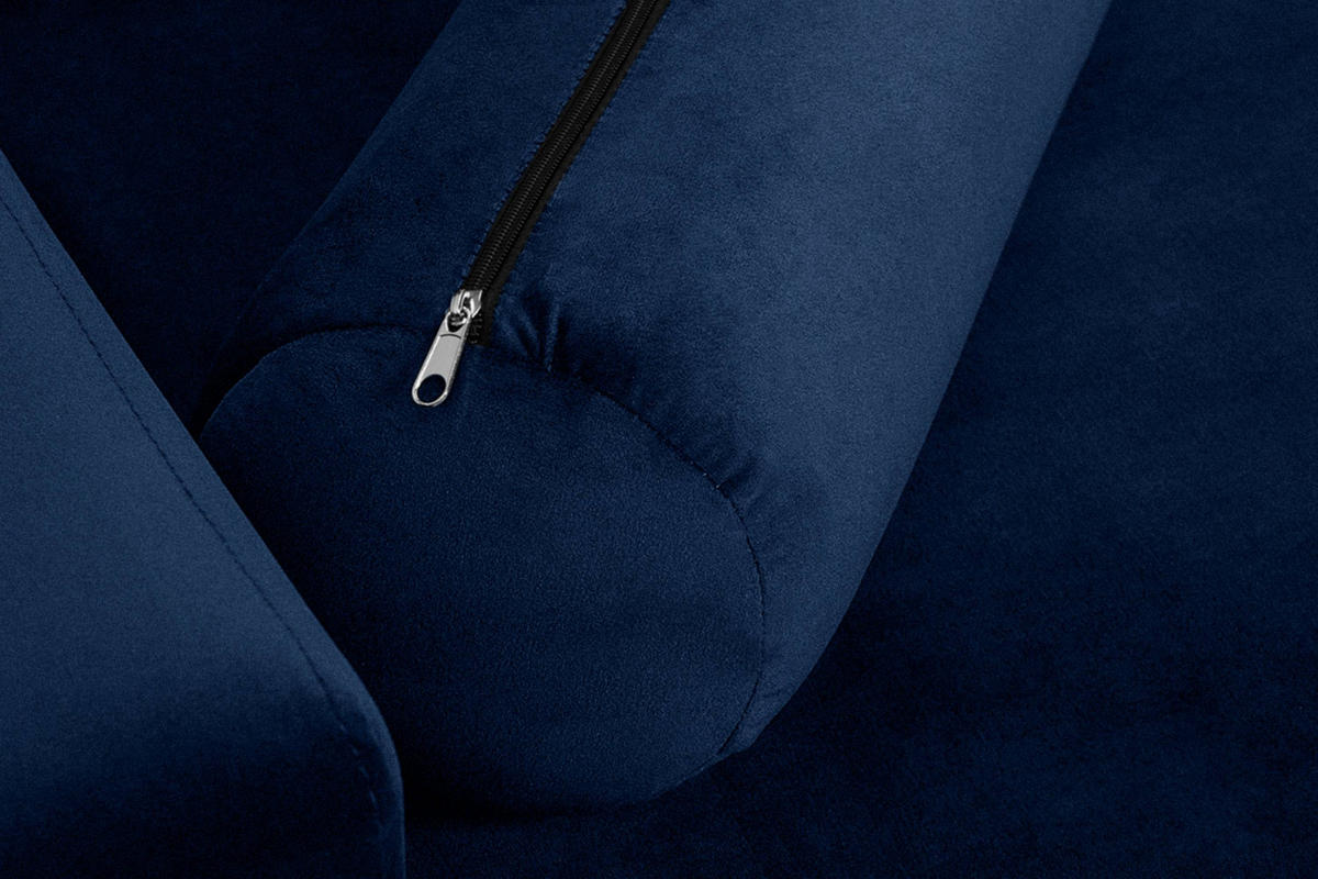 ECKSCHLAFSOFA ERISO 3/4 Sitzer und Universalecke mit Ottoman, Velour-Stoff, marineblau - Blau/Braun, Textil (240/183cm) - KONSIMO®