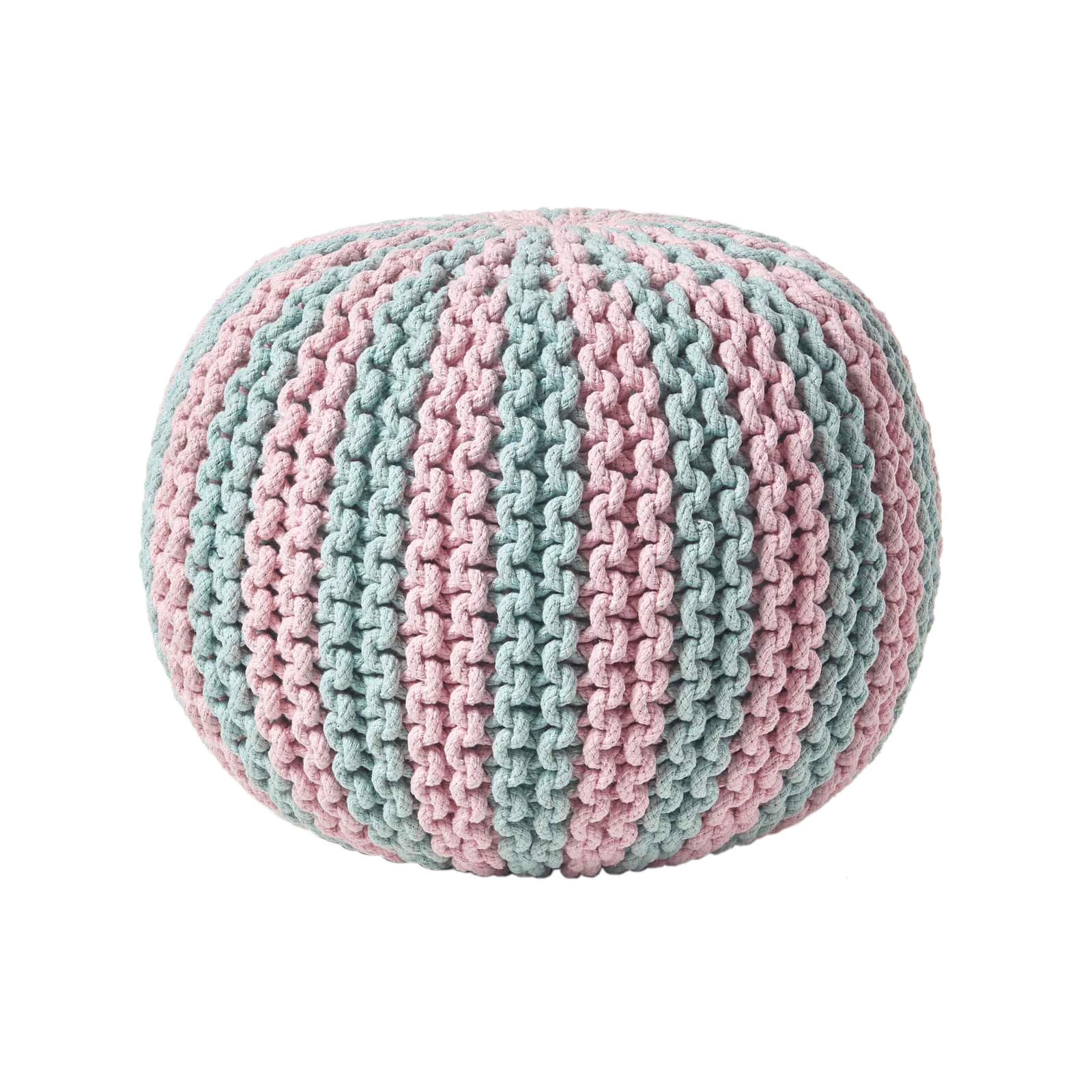 STRICKPOUF rund, blau-rosa gestreift, 40/40/35 cm - Hellblau, Textil (40/35/40cm) - Homescapes