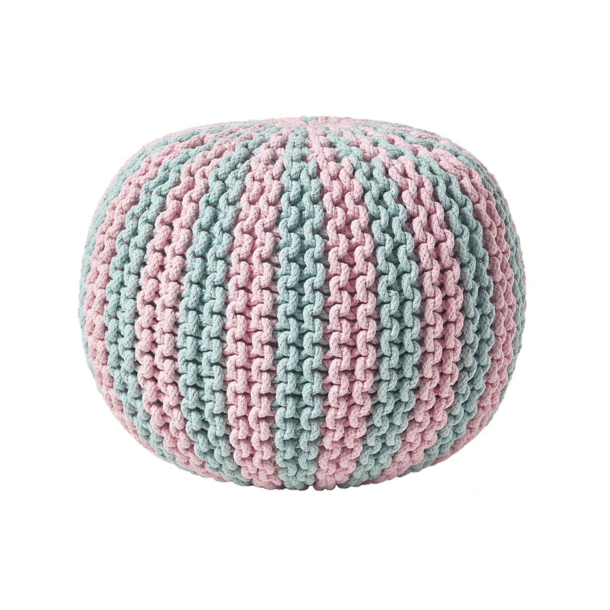 STRICKPOUF rund, blau-rosa gestreift, 40/40/35 cm - Hellblau, Textil (40/35/40cm) - Homescapes