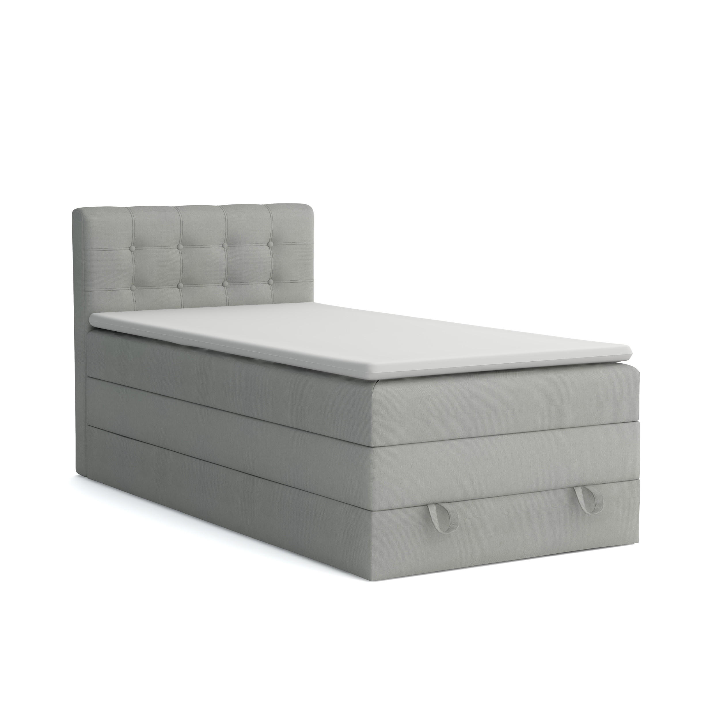 BOXSPRINGBETT JUNG 1 100/200 Velours Hellgrau mit Matratzen H3 + H4 - Hellgrau, Holz/Holzwerkstoff (100/200cm) - Deine Möbel 24