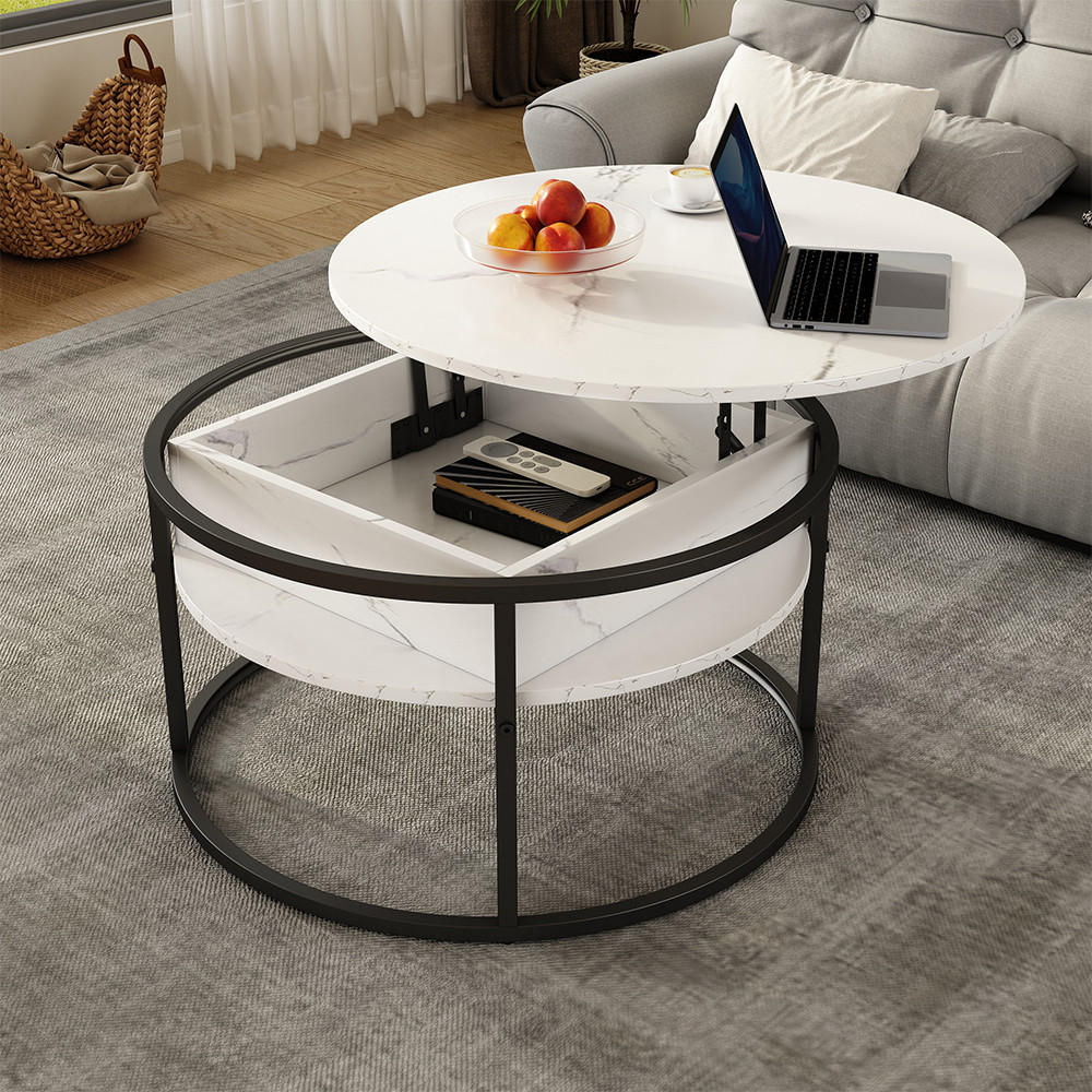 COUCHTISCH Marlo Marmor Weiß 77 x 77 cm - Weiß Hochglanz, Holzwerkstoff (77/77/52cm) - Vicco