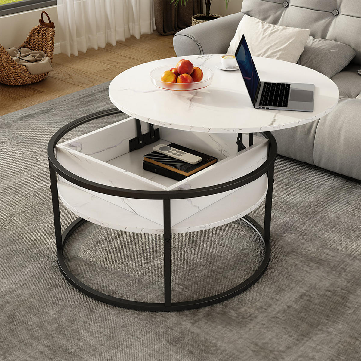 COUCHTISCH Marlo Marmor Weiß 77 x 77 cm - Weiß, Holzwerkstoff (77/77/52cm) - Vicco