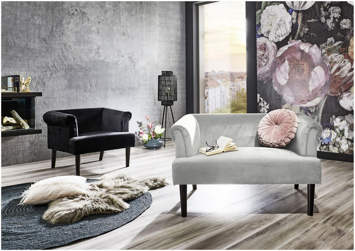 LOVESEAT Charlie Samt Grau - Grau, Textil (118/70/84cm) - ATLANTIC home collection