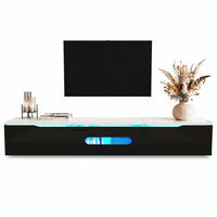 TV STOLEK černobílý s LED osvětlením v 16 barvách, nástěnný, 180×35×30 cm - bílá/černá, kompozitní dřevo (180/30/35cm) - STILVORA