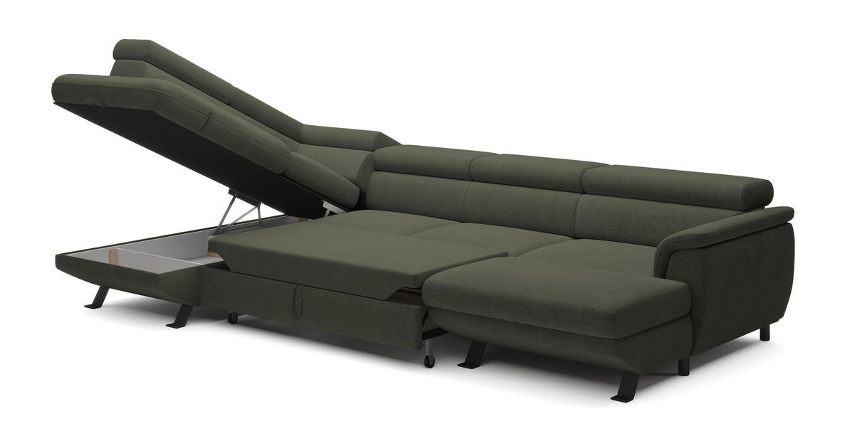 ECKSCHLAFSOFA Raven XL, Verstellbaren Kopfstützen, Bettkasten, Großes Sofa 334x198x162cm Linke, Taupe - Taupe, Holz/Textil (198/334cm) - DomoHome