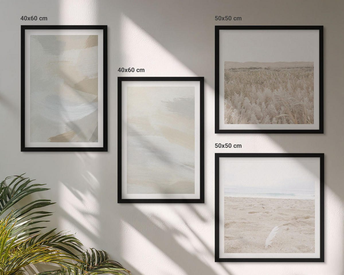 WANDBILDER 4er-Set - 50x50 cm & 40x60 cm Schwarzer Rahmen - Abstrakter Hintergrund mit feinen Strichen - Schwarz, Kunststoff (50/50cm) - ArtPrintCave