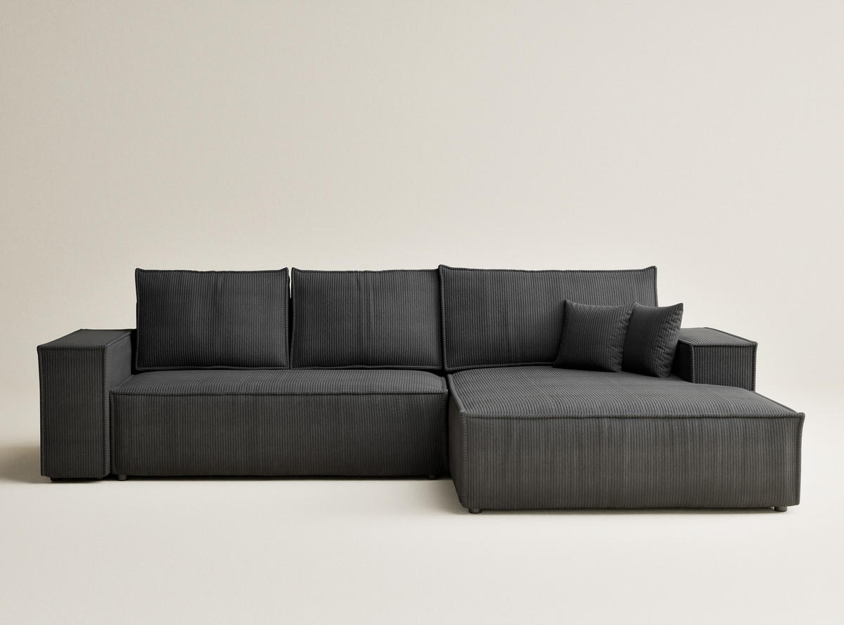ECKSOFA MIT SCHLAFFUNKTION Maze Anthrazit Samtstoff - Anthrazit/Schwarz, Holz/Holzwerkstoff (294/185cm) - Maison de Reve